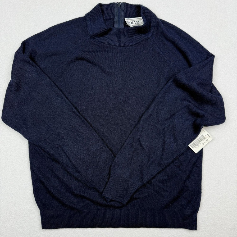 Sears DUVET Made‎ in USA Navy Blue Mock Neck Zip Front Sweater Pullover Size M